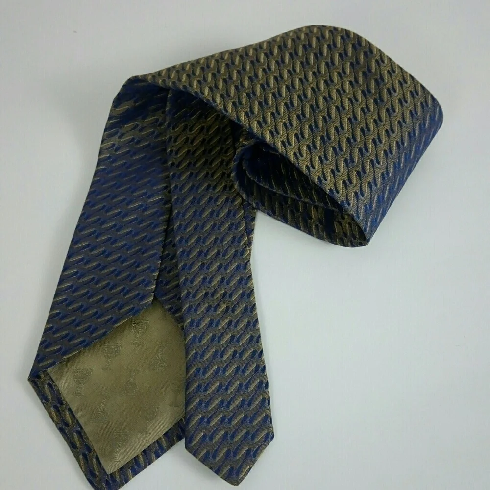 Dion Signature Blue Gold Silk Neck Tie 4